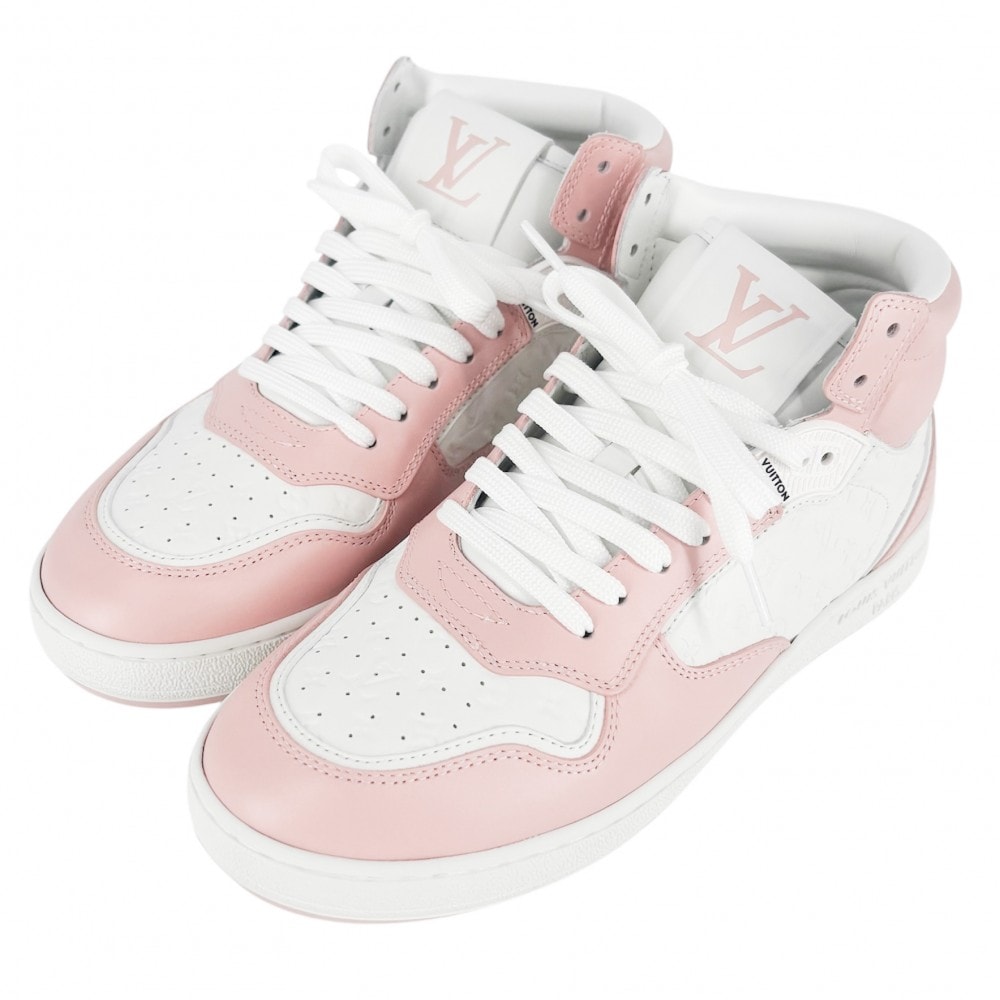 LOUIS VUITTON ルイヴィトン スニーカー モノグラム LV スタジアム スニーカー ハイカット ファッションアイテム ピンク ホワイト レザー    ローズ クレール ピンク レディース 美品【中古品】