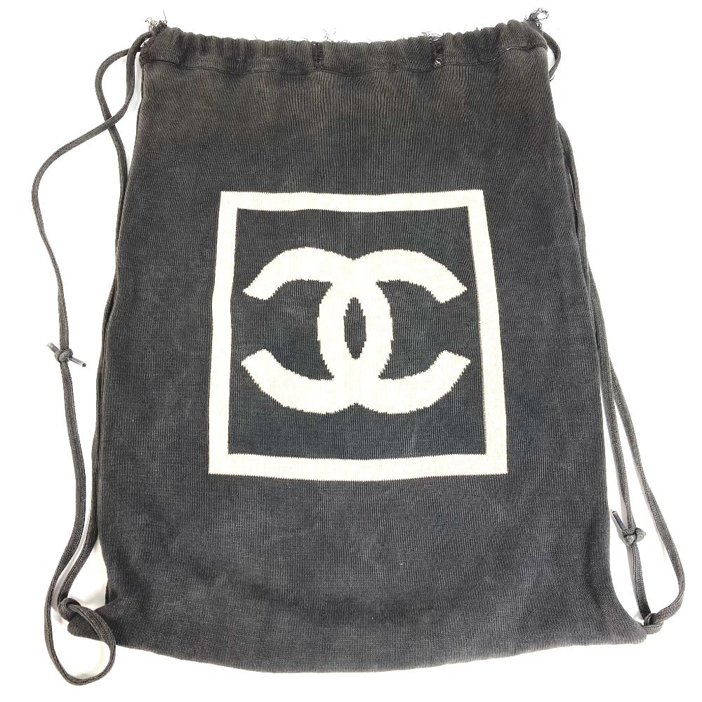 シャネル CHANEL CC ココマーク ロゴ スポーツ ナップサック バックパック ニット カバン リュックサック コットン ブラック