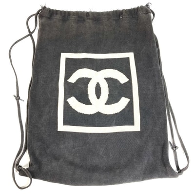 シャネル CHANEL CC ココマーク ロゴ スポーツ ナップサック バックパック ニット カバン リュックサック コットン ブラック