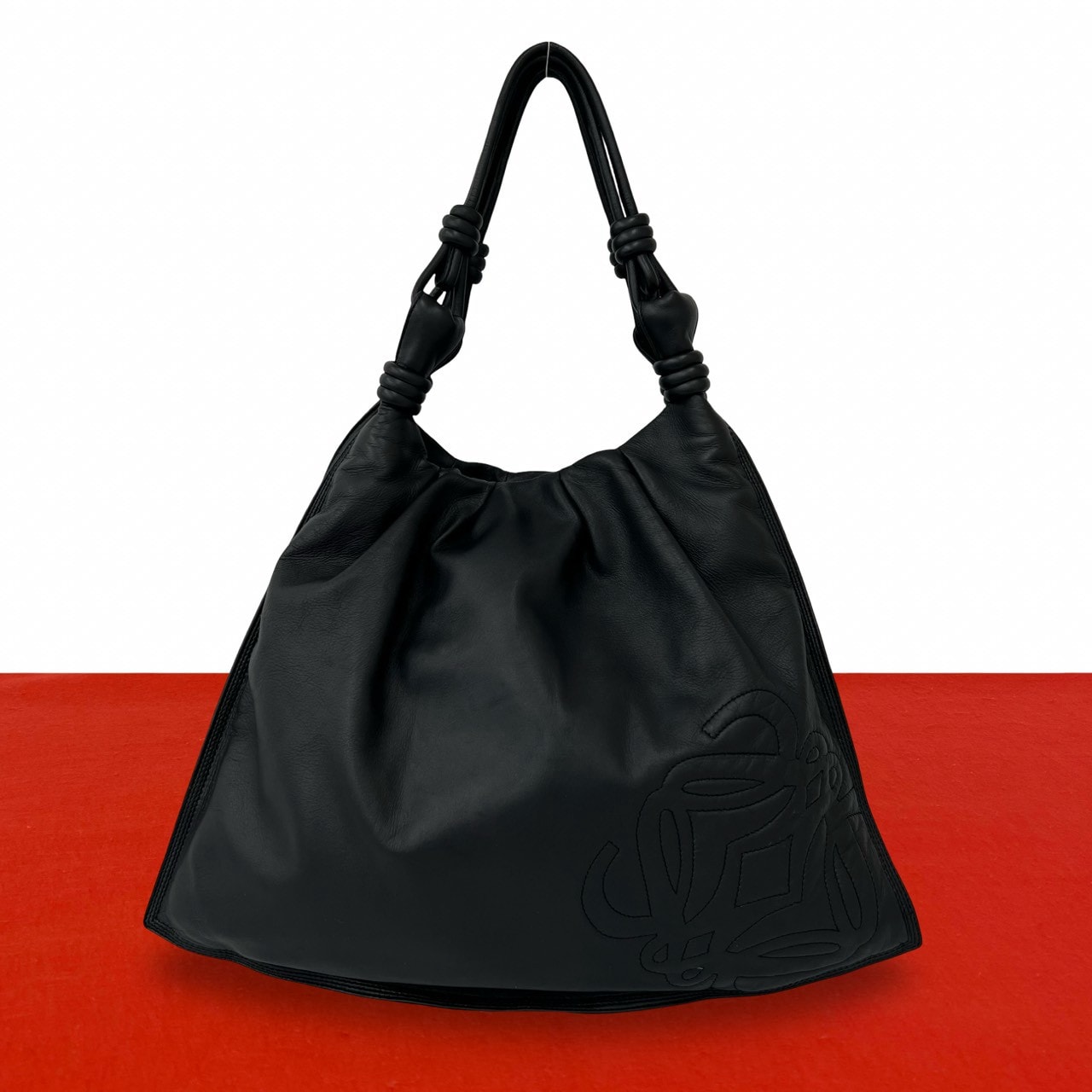 LOEWE ロエベ フラメンコ ホーボーバッグ アナグラム ロゴ レザー トートバッグ ブラック
 48980
