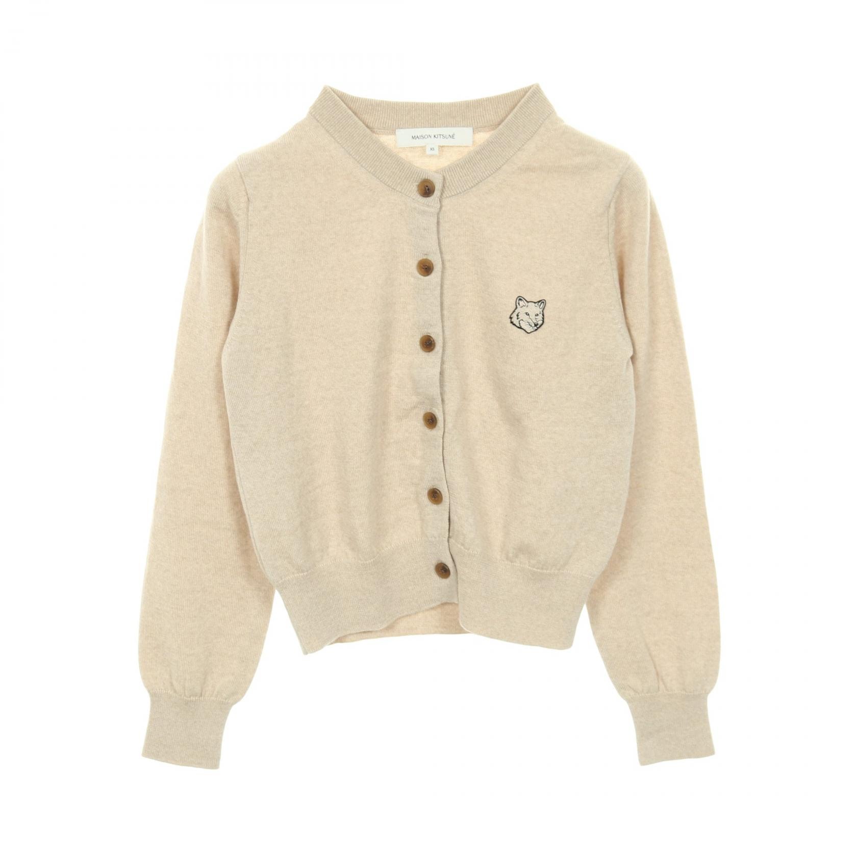 メゾンキツネ MAISON KITSUNE BOLD FOX HEAD カーディガン 衣料品 トップス ウール レディース ベージュ系 【中古】