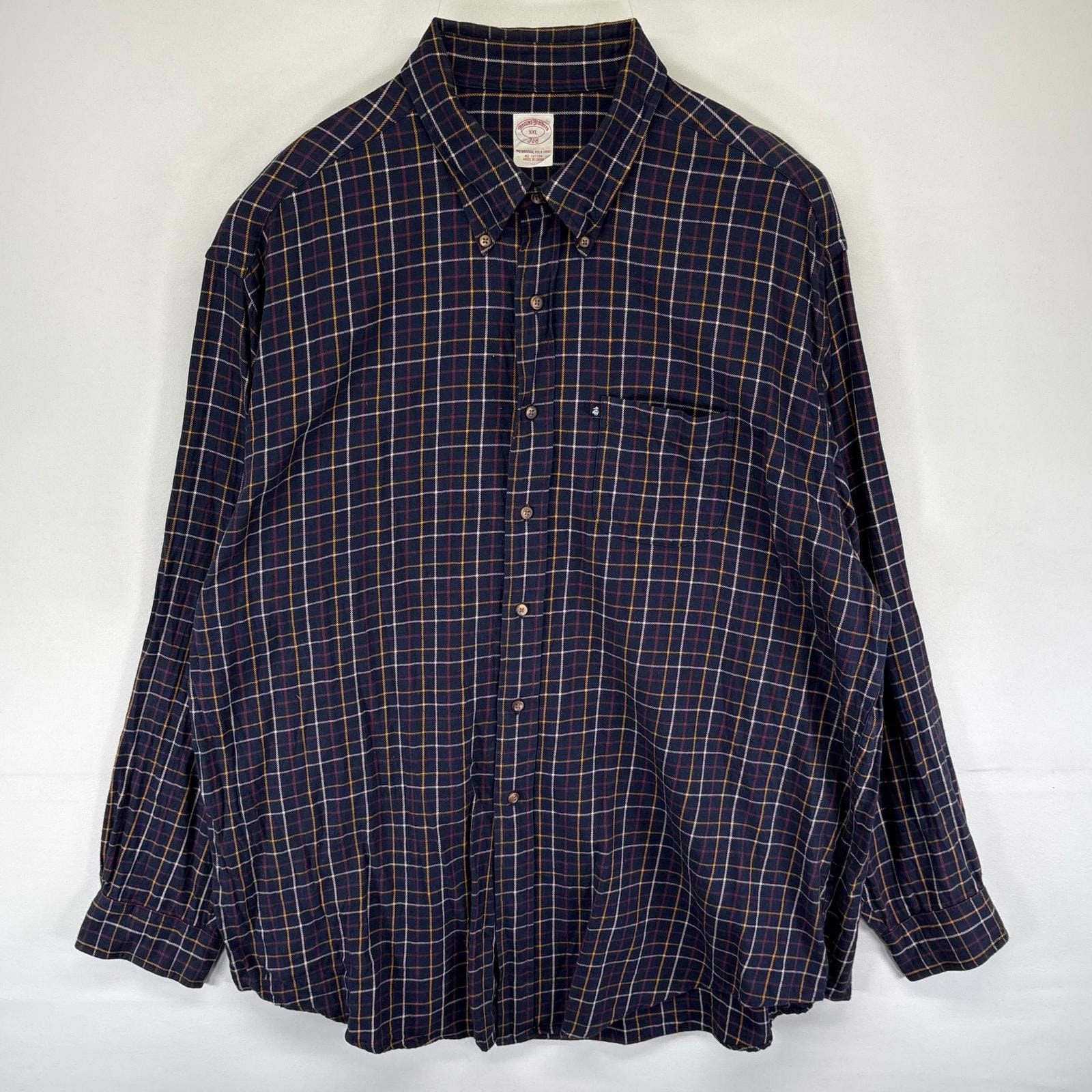 古着 ブルックスブラザーズ Brooks Brothers 長袖シャツ ボタンダウン チェック 胸ポケット ワンポイント 346 2XL  ネイビー系 メンズ