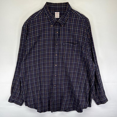 古着 ブルックスブラザーズ Brooks Brothers 長袖シャツ ボタンダウン チェック 胸ポケット ワンポイント 346 2XL ネイビー系 メンズ