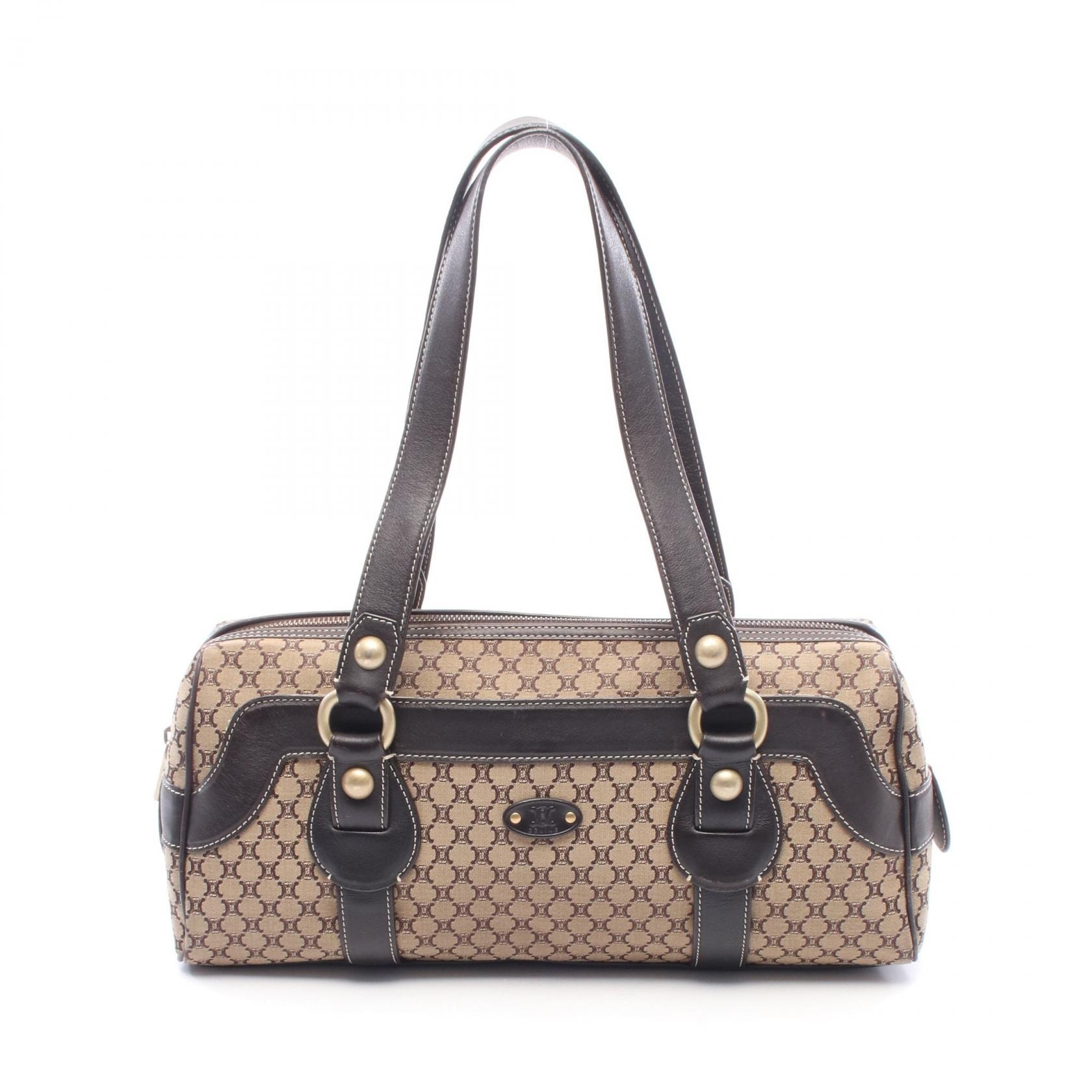 セリーヌ CELINE マカダム ミニボストンバッグ ショルダーバッグ バッグ キャンバス レザー レディース ベージュ系 / ブラウン系 【中古】