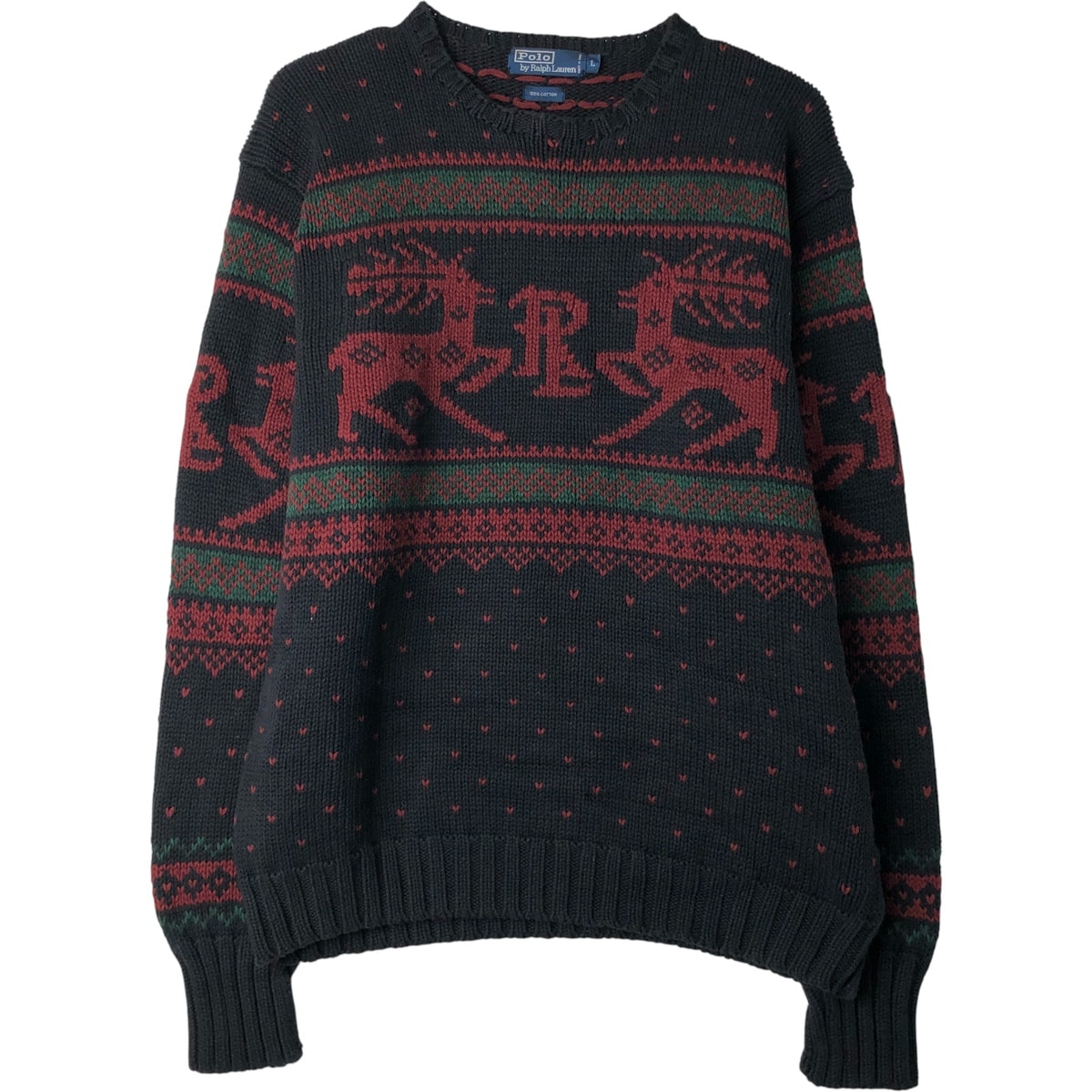 古着 ラルフローレン Ralph Lauren POLO by Ralph Lauren 総柄 コットンニットセーター メンズL相当/eaa399787
