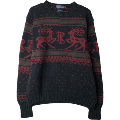 古着 ラルフローレン Ralph Lauren POLO by Ralph Lauren 総柄 コットンニットセーター メンズL相当/eaa399787