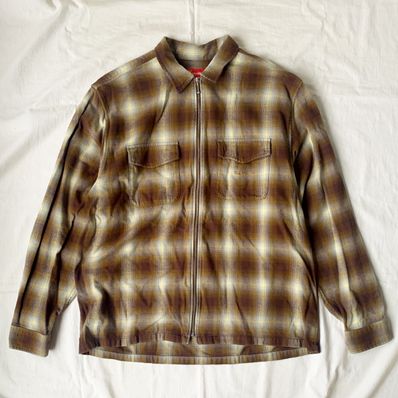 Supreme Shadow Plaid Flannel Zip Up Shirt "Brown"