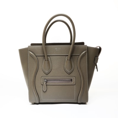 セリーヌ CELINE ラゲージ マイクロショッパー グレージュ ハンドバッグ【中古】