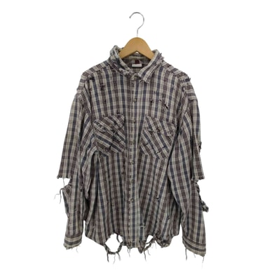 90s ダメージ加工 L/S チェック柄 ネルシャツ【1142399228654】