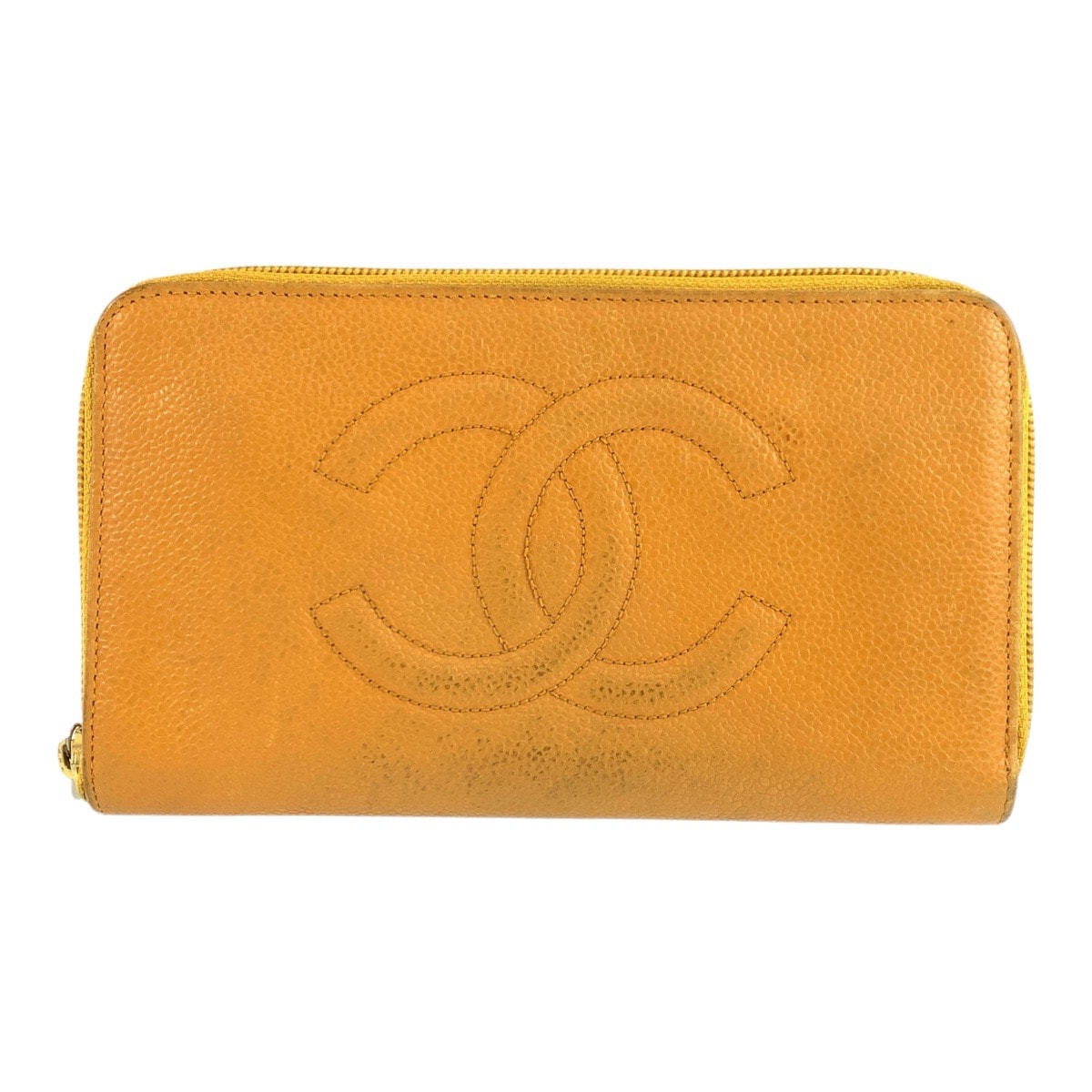CHANEL シャネル ココマーク イエロー レザー 長財布 ロングウォレット 601807 【中古】