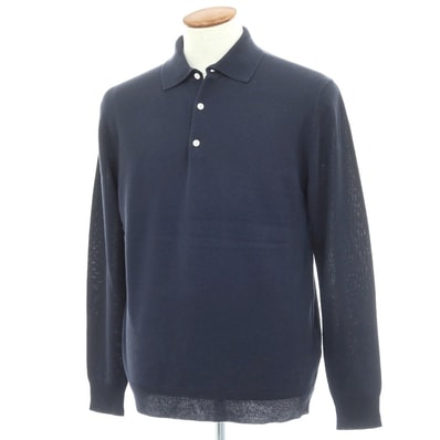 【中古】ビームスプラス BEAMS PLUS レーヨンコットン 長袖 ポロニット ネイビー【サイズM】【メンズ】