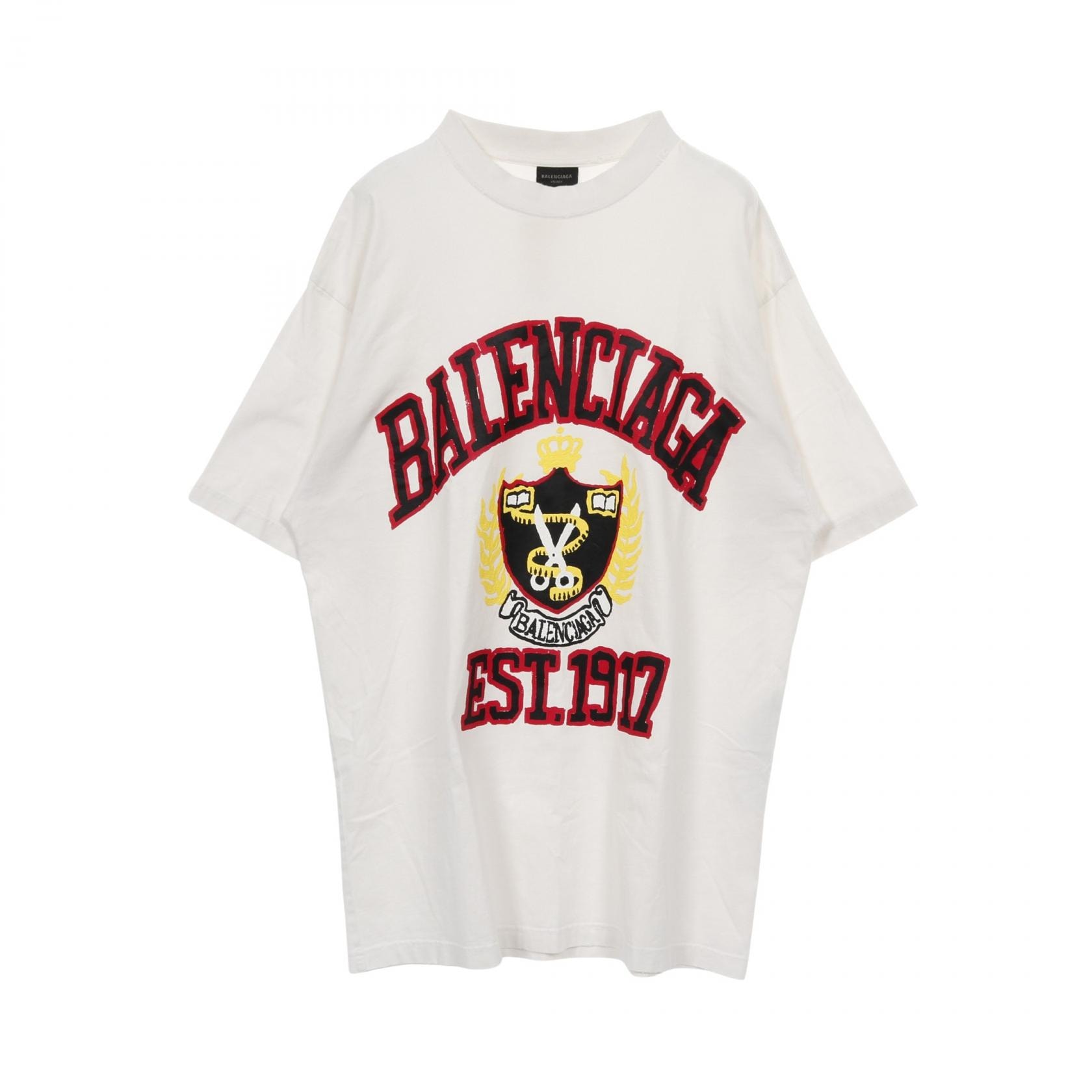 バレンシアガ BALENCIAGA カレッジロゴ カットソー 衣料品 トップス コットン メンズ レディース ホワイト系 【中古】