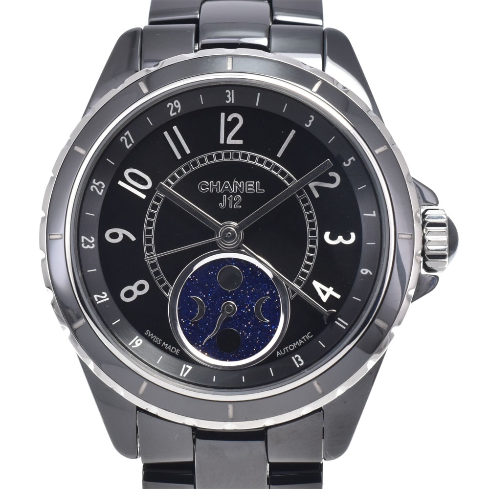 値下 シャネル CHANEL H3406 J12 ムーンフェイズ ブラック 自動巻き メンズ 美品 腕時計 J#147779