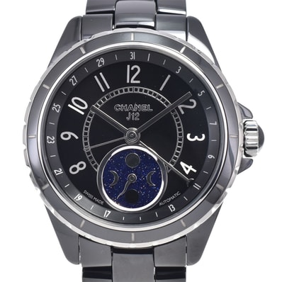 値下 シャネル CHANEL H3406 J12 ムーンフェイズ ブラック 自動巻き メンズ 美品 腕時計 J#147779