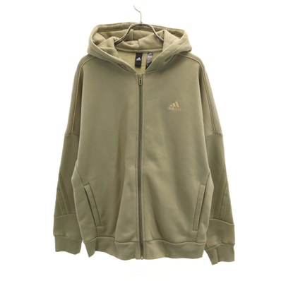 adidas アディダス 長袖 スウェット ジップパーカー L カーキ 裏起毛