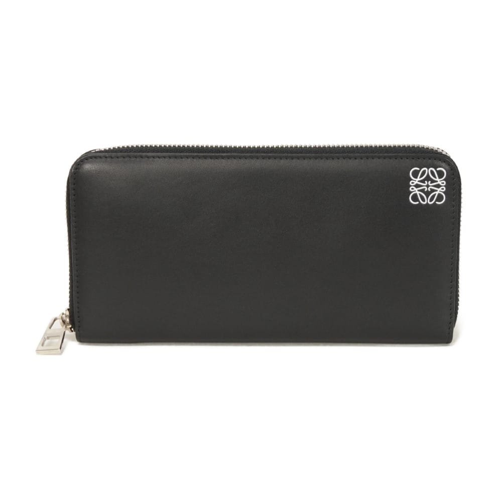 LOEWE ロエベ ジップアラウンドウォレット ホワイト スムース カーフ ラウンドファスナー コンパートメント 札入れ カードケース コインケース アナグラム エンボス ブラック 長財布 109N54.F13
