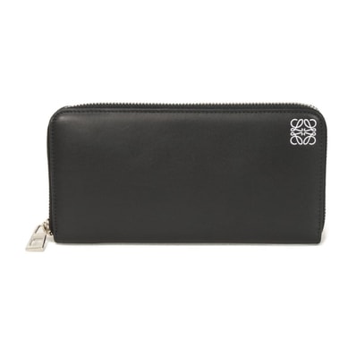 LOEWE ロエベ ジップアラウンドウォレット ホワイト スムース カーフ ラウンドファスナー コンパートメント 札入れ カードケース コインケース アナグラム エンボス ブラック 長財布 109N54.F13
