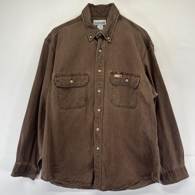古着 カーハート Carhartt ジャケット シャツジャケット ボタンダウン ワーク ポケット 無地 M ブラウン系 メンズ