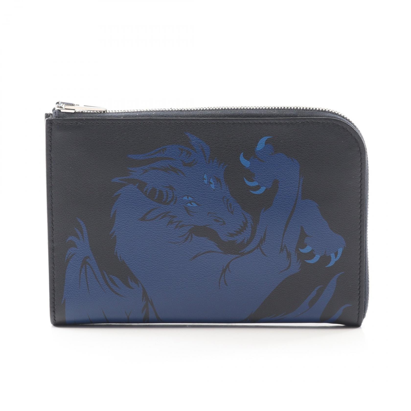 エルメス HERMES リミックス デュオ シメール ドラゴン L型ファスナー長財布 財布 カーフ(牛革) ヴォースイフト ヴォースイフト ブルーインディゴ Y刻印(2020年製造) メンズ ネイビー系 / ブルー系 【中古】