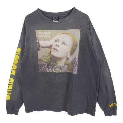 SAINT MICHAEL セントマイケル カットソー 22AW SM-A22-0000-075 DB-LS TEE HUNKY DORY デヴィッドボウイ プリント 長袖 カットソー チャコール系 XL【美品】【中古】