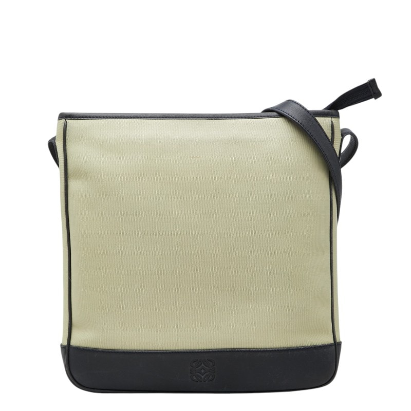 ロエベ アナグラム 斜め掛け ショルダーバッグ ベージュ ブラック キャンバス レザー レディース LOEWE 【中古】