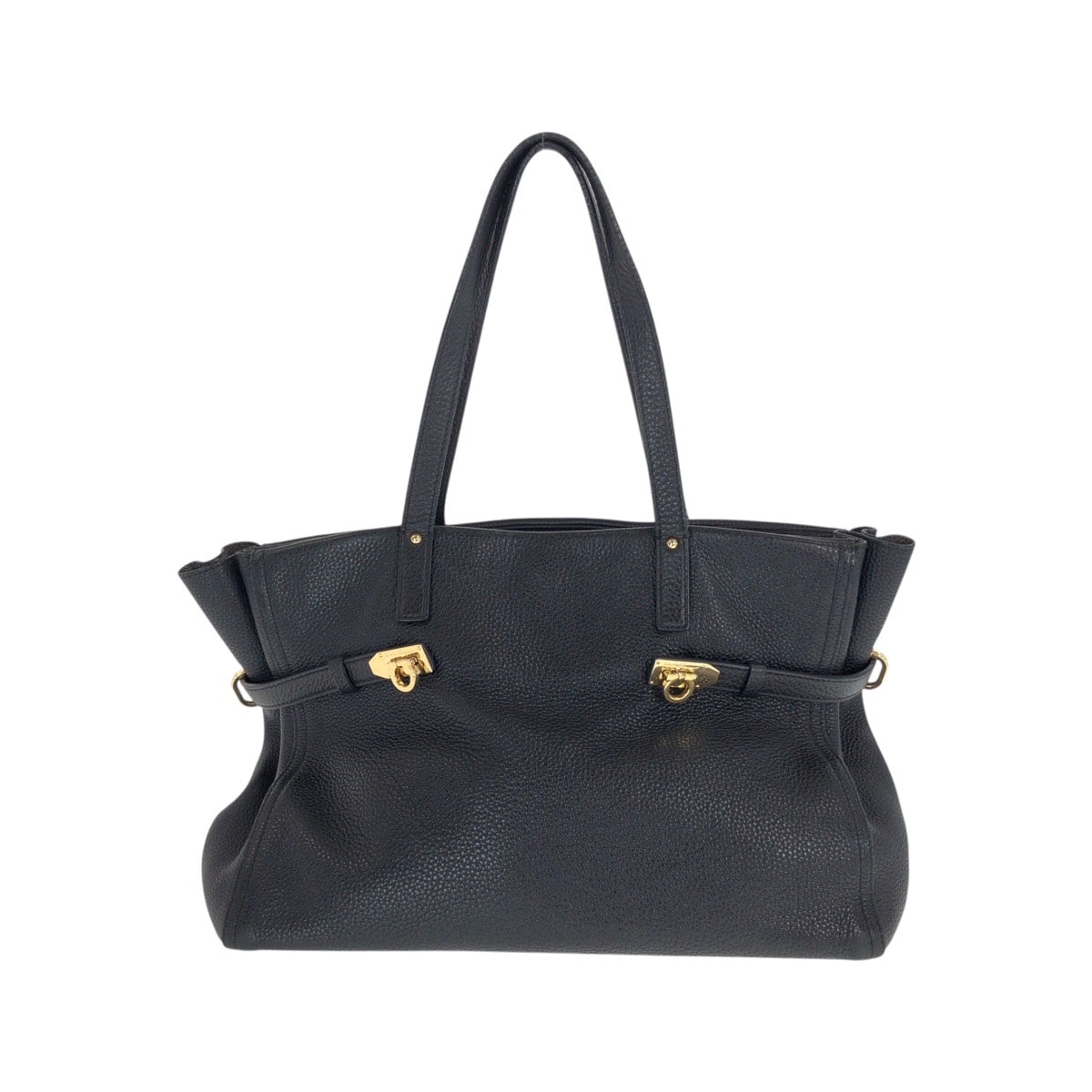 美品 Salvatore Ferragamo サルヴァトーレフェラガモ ネンシア ブラック 黒 ゴールド金具 レザー トートバッグ ショルダーバッグ 1-0294214 【中古】