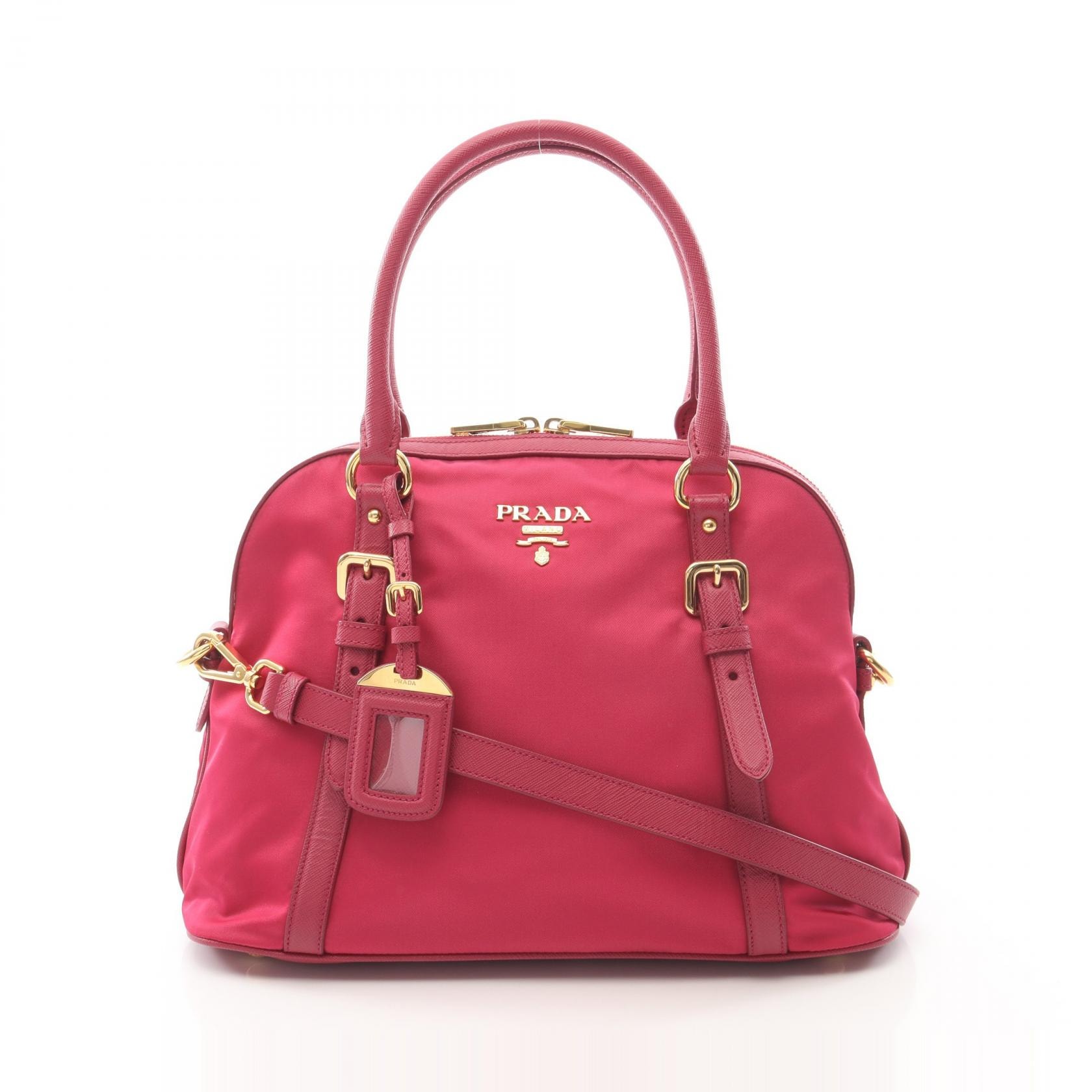 プラダ PRADA TESSUTO SAFFIANO ハンドバッグ バッグ ナイロン サフィアーノレザー レディース ピンク系 1BB013 【中古】