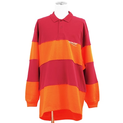 【新品同様】BALENCIAGA バレンシアガ スウェット サイズ XS メンズ 切替 ロゴ ポロシャツ オーバーサイズ トップス バーガンディ ネオンオレンジ 橙色 ポルトガル製
