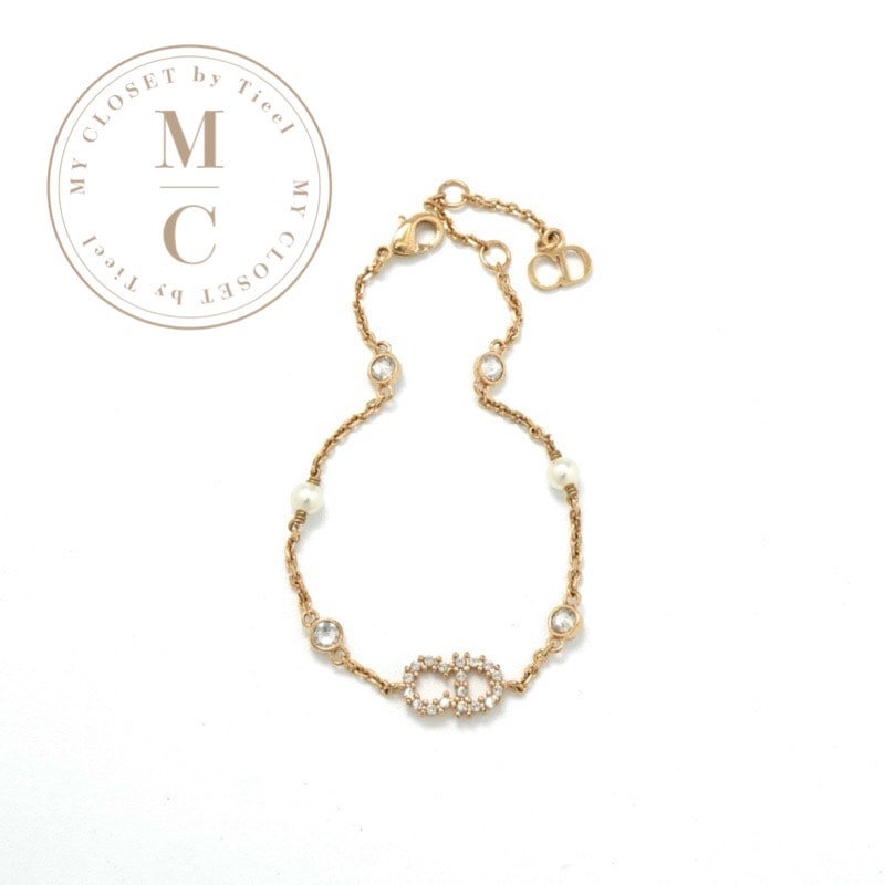 Dior Clair D Lune BRA Bracelet Gold-Finish Metal with White Resin Pearls and White Crystals