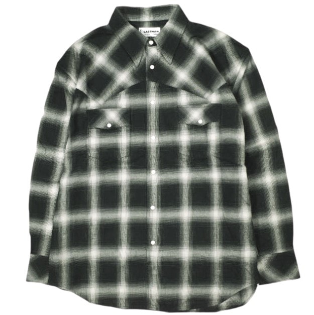 新品 LASTMAN ラストマン 25SS 日本製 OMBRE PLAID WESTERN SHIRTS オンブレチェックウエスタンシャツ 251LM-SH03 L BLACK 定価77,000円 トップス g23134