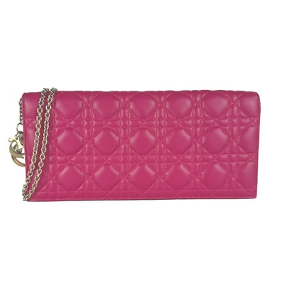 クリスチャンディオール Christian Dior ショルダーバッグ ラムスキン マゼンタ ゴールド レディース【中古】 z10980