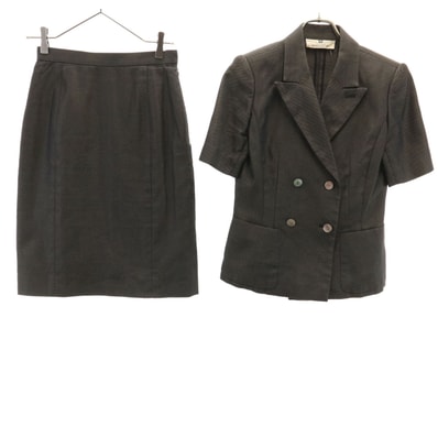 GIVENCHY ジバンシィ 90s オールド 半袖 ダブルブレスト スカートスーツ 上下セットアップ 38 ブラック系