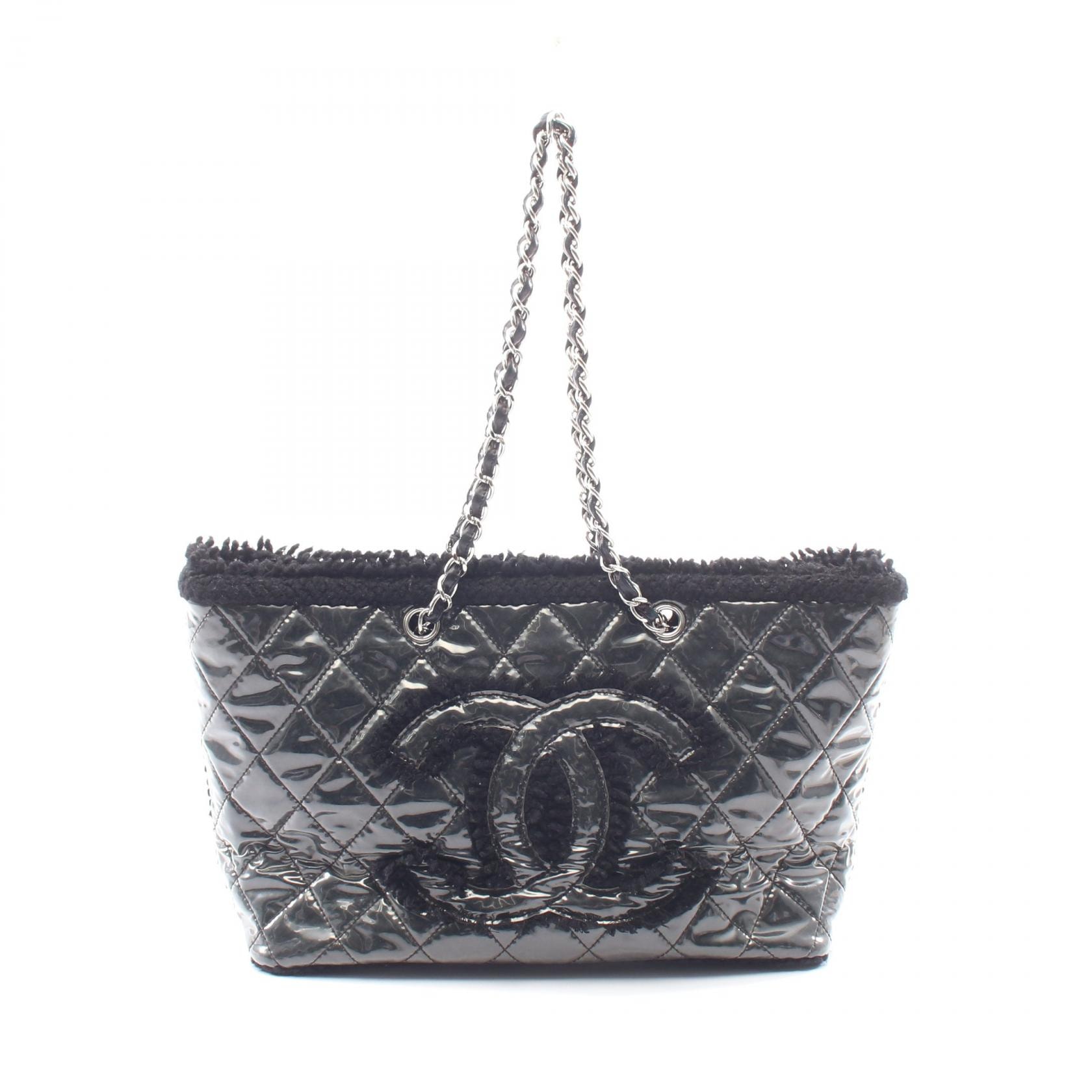 シャネル CHANEL パテントトワレ ファニーツイード トートバッグ バッグ ビニール ウール レディース ブラック系 【中古】