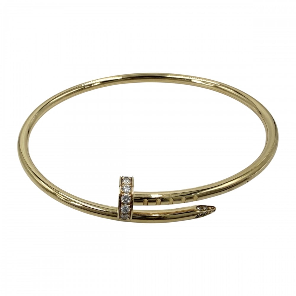 CARTIER カルティエ バングル ブレスレット ジュストアンクル スモールモデル 釘 18金 Au750 ジュエリー アクセサリー 14サイズ K18イエローゴールド ダイヤモンド0.18ct B6066114 レディース 約7.9g【中古品】