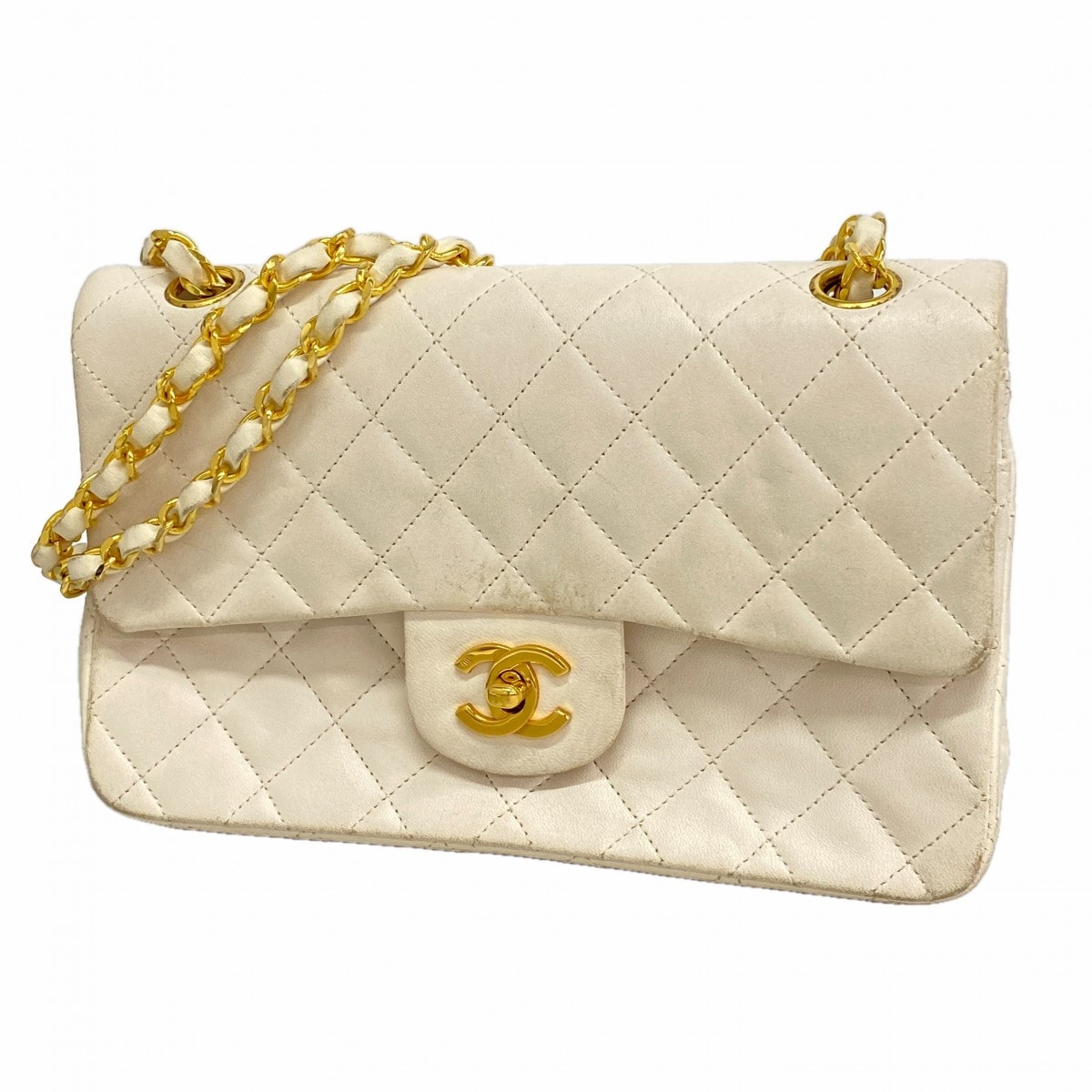 ★SALE【6fa0955】シャネル ショルダーバッグ マトラッセ ラムスキン ホワイト ゴールド金具【中古】レディース
