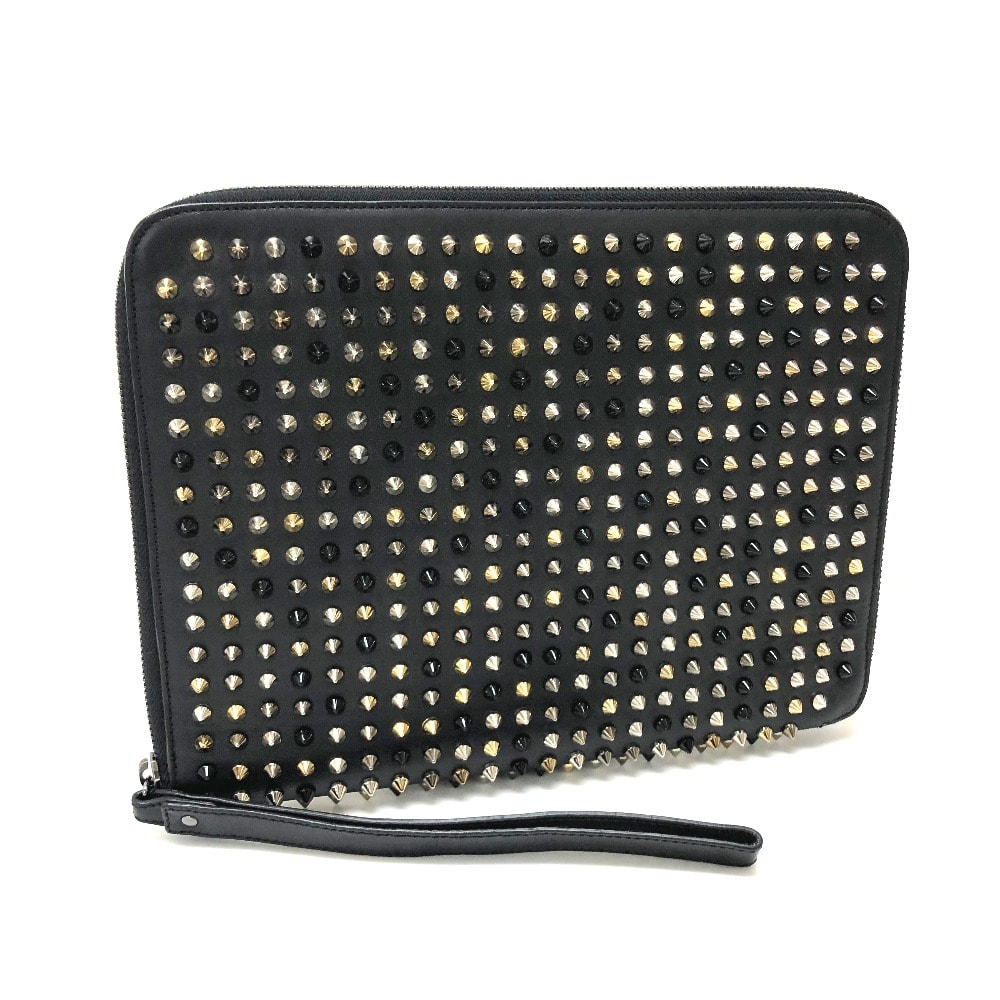 クリスチャンルブタン Christian Louboutin スパイクスタッズ ラウンドファスナー カバー iPadケース レザー ブラック