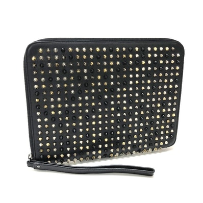クリスチャンルブタン Christian Louboutin スパイクスタッズ ラウンドファスナー カバー iPadケース レザー ブラック