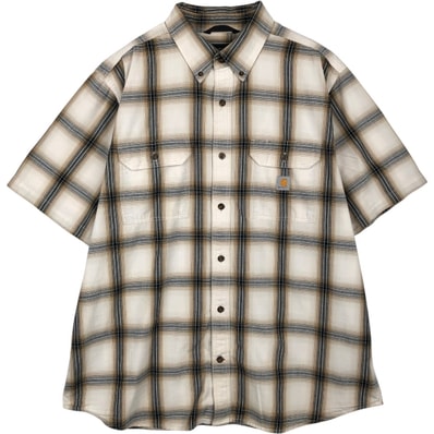 古着 カーハート Carhartt Loose Fit チェック柄 ボタンダウン 半袖 ワークシャツ メンズXL相当/eaa659135