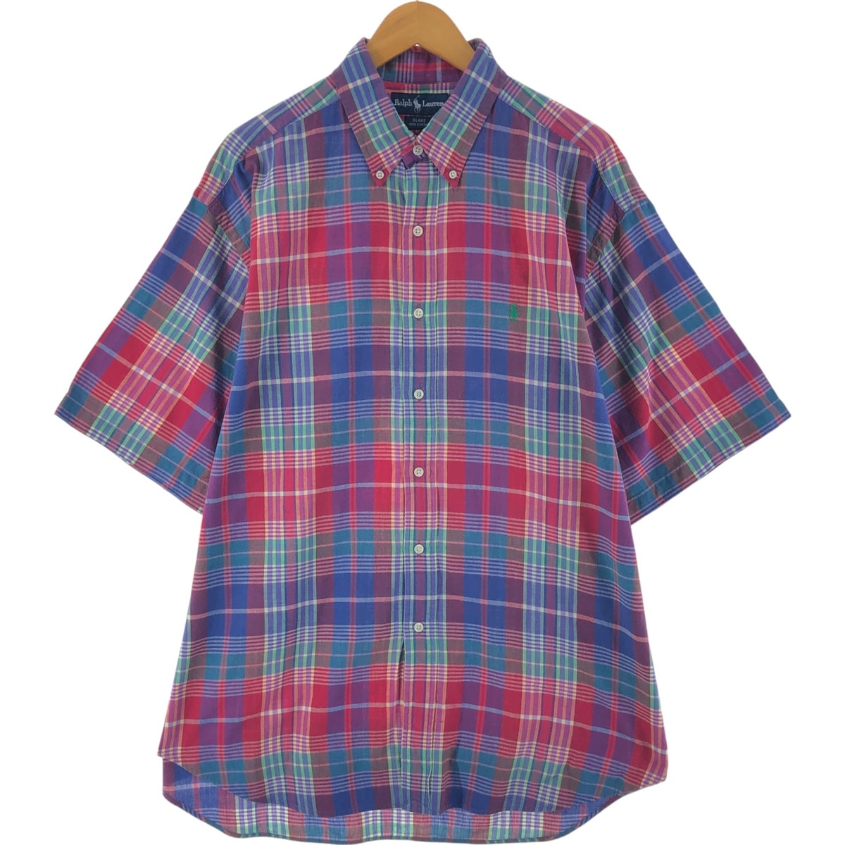 古着 ラルフローレン Ralph Lauren BLAKE マドラスチェック 半袖 ボタンダウン チェックシャツ メンズXL相当/eaa539182