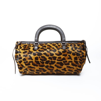 プラダ PRADA ハラコ レオパード ハンドバッグ【中古】