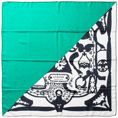 HERMES エルメス カレ90 Etriers Tattoo 鐙 タトゥー スカーフ グリーン ブラック【中古】