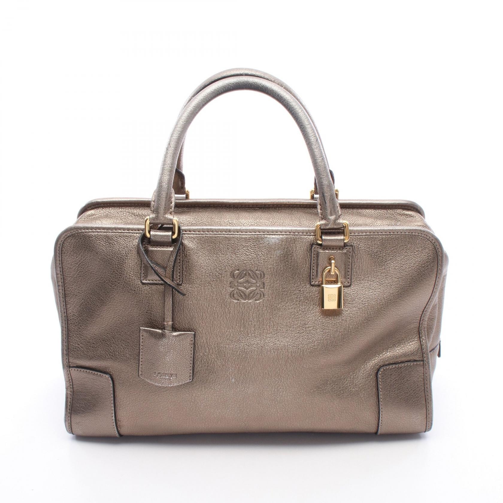 ロエベ LOEWE アマソナ36 メタリック ハンドバッグ バッグ レザー レディース ゴールド系 【中古】