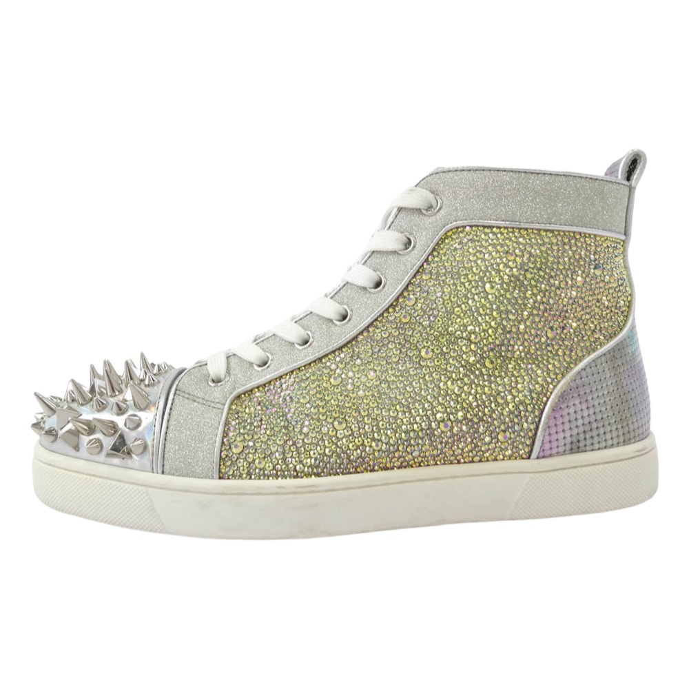 Christian Louboutin クリスチャンルブタン スニーカー クリスタル ラインストーン スパンコール スタッズ ハイカットスニーカー シルバー系 マルチカラー系 40【中古】