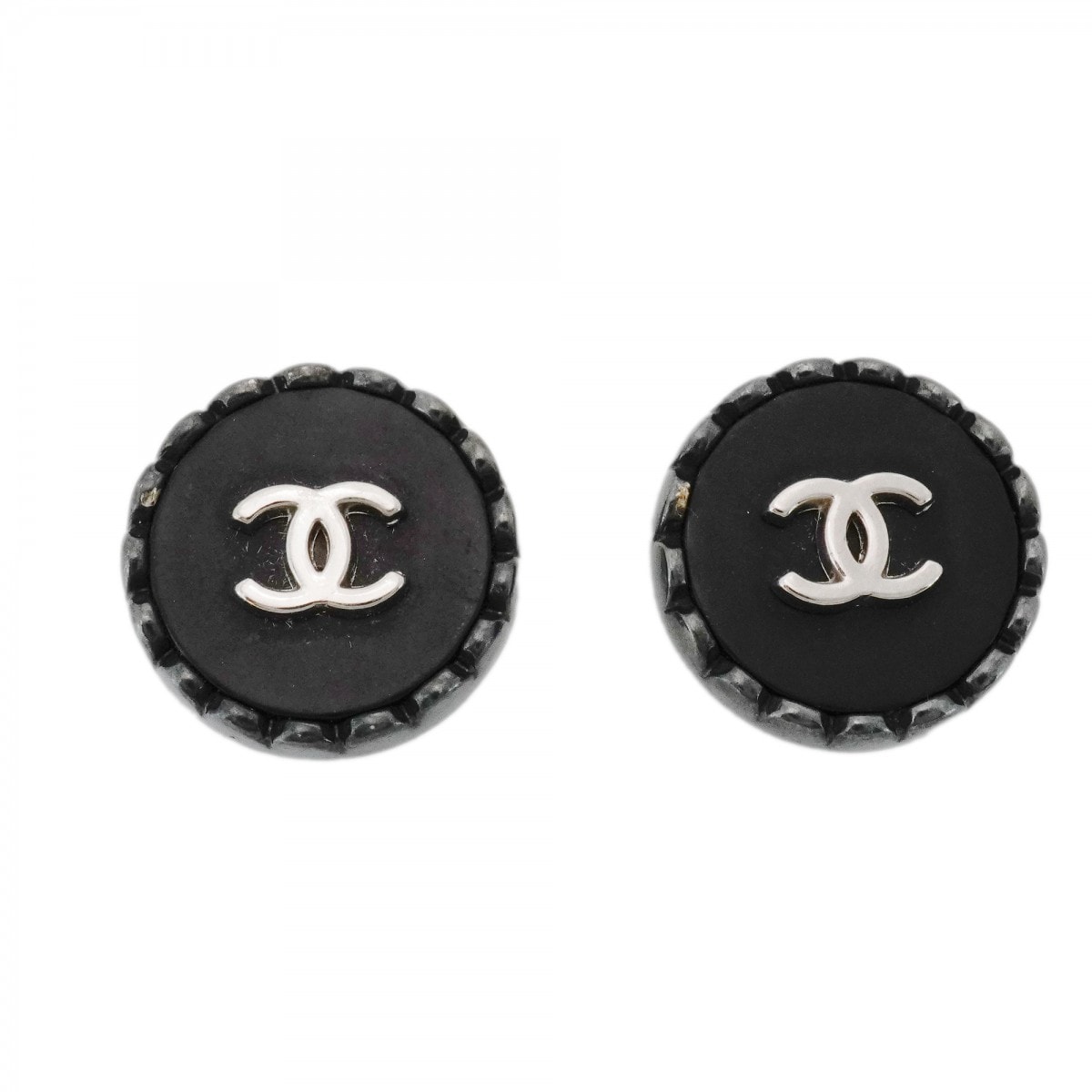 【6jdb0301-k】シャネル イヤリング ヴィンテージ ココマーク 丸型 サークル メタル シルバー ブラック【中古】レディース