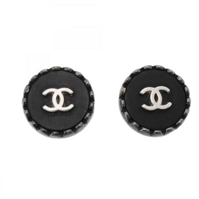 【6jdb0301-k】シャネル イヤリング ヴィンテージ ココマーク 丸型 サークル メタル シルバー ブラック【中古】レディース