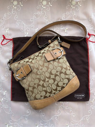 COACH Signature Canvas Shoulder Bag "Beige"