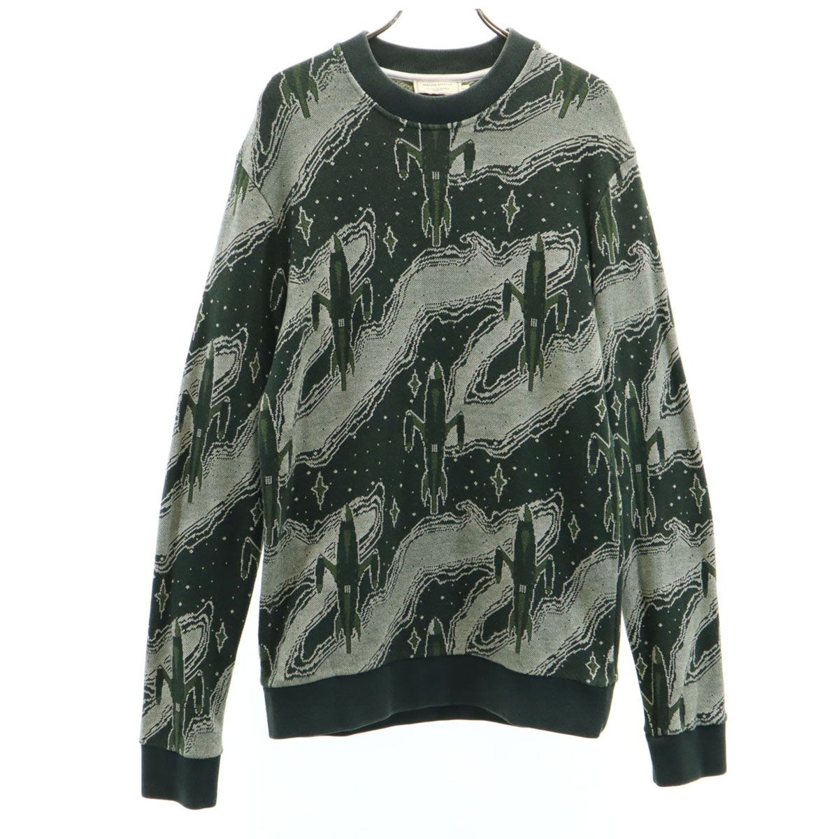 MAISON KITSUNE メゾンキツネ 総柄 長袖 トレーナー S グリーン系 裏起毛