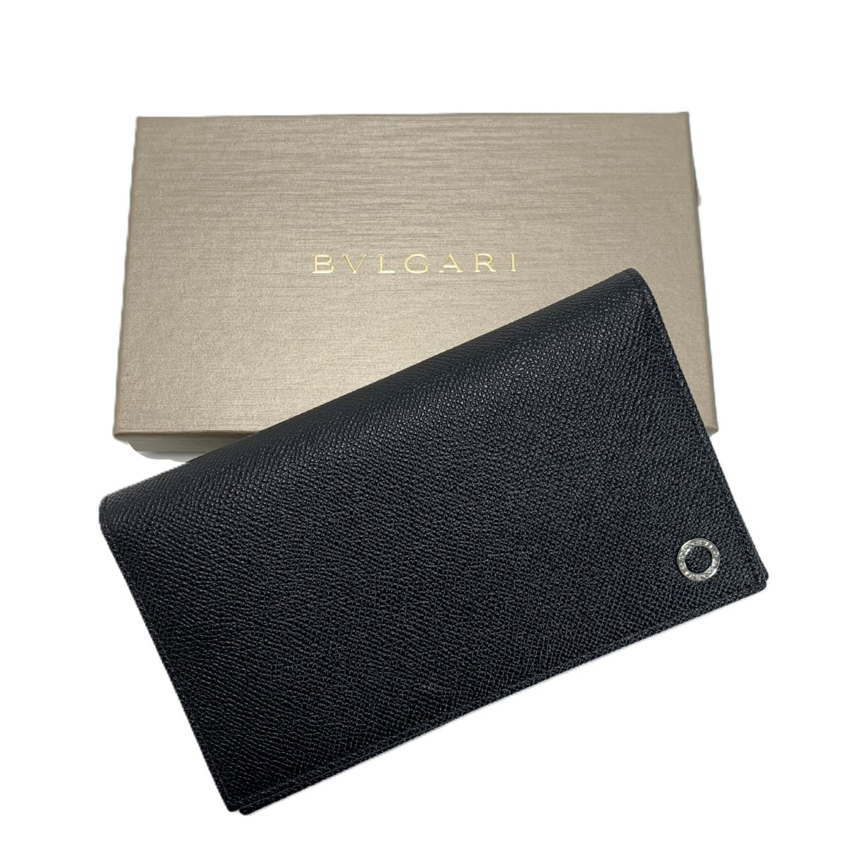 BVLGARI ブルガリ BB MAN ブルガリ・ブルガリ マン ロゴリング 30398 ブラック グレインレザー 2つ折り長財布  箱有
