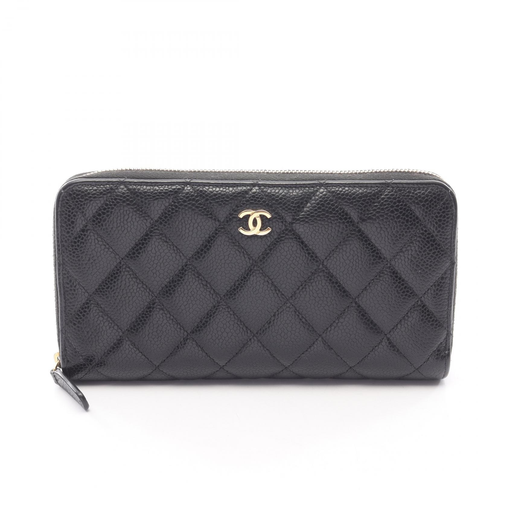 シャネル CHANEL マトラッセ ラウンド長財布 財布 キャビアスキン(グレインドカーフ) レディース ブラック系 【中古】