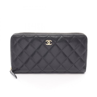 シャネル CHANEL マトラッセ ラウンド長財布 財布 キャビアスキン(グレインドカーフ) レディース ブラック系 【中古】